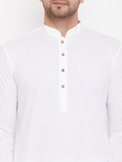 Vastramay White Cotton  Baap Beta Kurta Pyjama Set